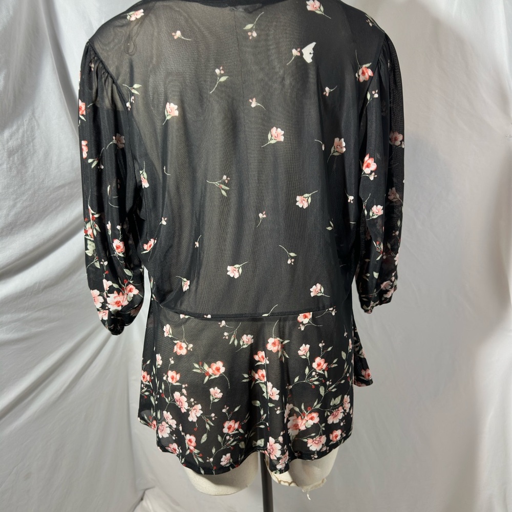 Siren Lily Plus 1X Sheer Floral Boho Top Black Feminine Romantic Chiffon Blouse - Picture 5 of 9
